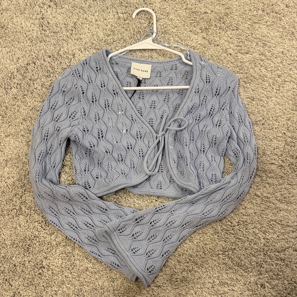 Pink Rose Soft Blue Knit Sweater